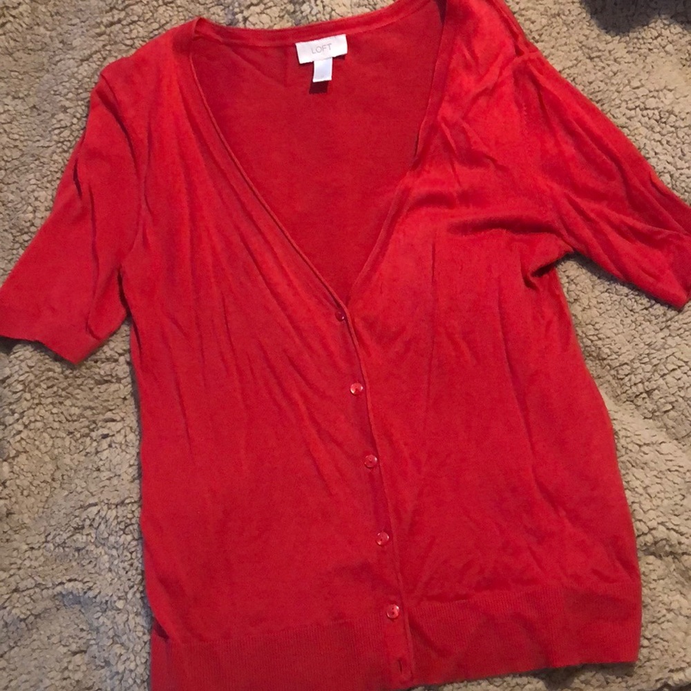 Loft red short sleeve v neck cardigan Size M